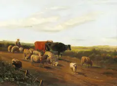 Shepherd and His Flock by Frans De Beul, oil on canvas, sold Nov 2025