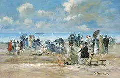 Jacques Deveau, Sur la plage, oil on canvas