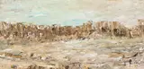 Melita Brownlow, Abstract Southwest Landscape, oil on Masonite