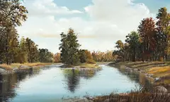 Richard K. Shader, Guadalupe River Below Canyon Dam, oil on canvas