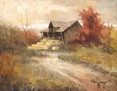 Simon Leland Winegar, Haybarn, oil on board