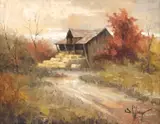 Simon Leland Winegar, Haybarn, oil on board