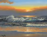 Larry Prellop, Sunset Seascape with Breaking Waves, oil on canvas