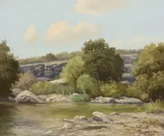 Palmer Chrisman, Hill Country River Landscape, oil on canvas