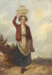Jed Beasley, Young Girl with Basket on Head, oil on canvas