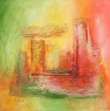 Marilyn Eitzen Jones, City - Collage, acrylic and mixed media painting on Masonite