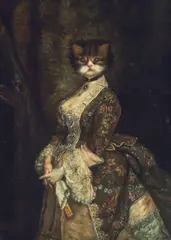 S.J. Guy, Portrait of a Cat Dressed as a Lady, on board