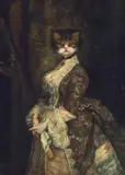 S.J. Guy, Portrait of a Cat Dressed as a Lady, on board