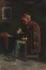 Giulio Amodio, Elderly Man with Pipe and Pitcher, oil on canvas