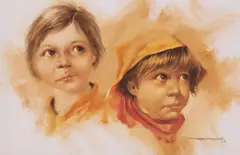 Maher Naguib Morcos, Two Children, oil on canvas
