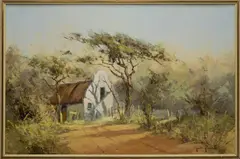 Cape Dutch Farmhouse by Gerrit Roon, oil on Masonite, sold Oct 2025