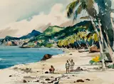 Laurence Sisson, Jamaican Beach, Watercolor on paper