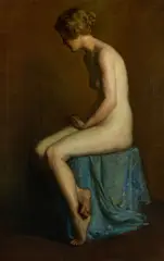 William McGregor Paxton, Nude on Blue Stool, 1910, Oil on canvas