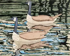 Neil Welliver, Canada Geese, 1978, Hand-colored etching