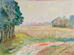 Karl Schrag, Meadow in Morning Haze, Oil on canvas
