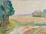 Karl Schrag, Meadow in Morning Haze, Oil on canvas