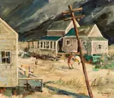 Nancy Whorf Kelly, Hanging Laundry, Provincetown, 1958, Oil on canvas board