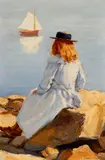 Joseph Henry Sharp, By the Seaside (possibly Annette E. Sharp McGuffin), 1892, Oil on canvas