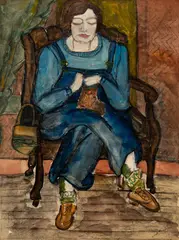 Sarah McPherson, Woman Knitting, Pastel on paper