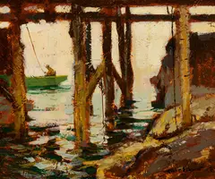 Karl Schmidt, "Under the Wharf" Monhegan, 1914, Oil on board