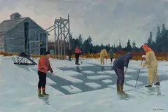Ice-Cutting by Lee Court, Monhegan, Oil on canvas, sold Aug 2026