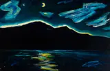 Philip Barter, Mt Cadillac with Quarter Moon, Oil on board