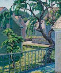 Gladys G. Young, Backyard Scene, Oil on canvas