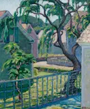 Gladys G. Young, Backyard Scene, Oil on canvas