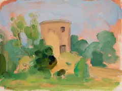 Paul Resika, Tower Near the Quarry, Lacoste, Oil on paper