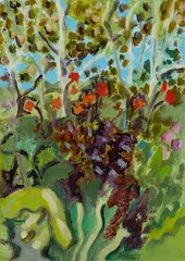 Lois Dodd, Red Dehlias (sic), 2004, Oil on aluminum