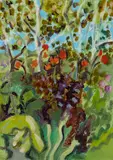 Lois Dodd, Red Dehlias (sic)