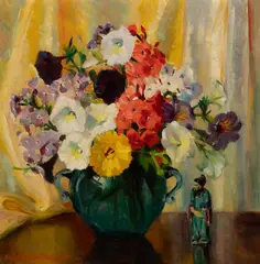 Isabel Cartwright, Bouquet and Figurine, Oil on linen