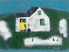 William Irvine, Girl with a Snow Shovel, Oil on masonite