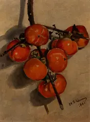 Henrietta Quincy, Persimmons, 1885, Oil on canvas laid to board