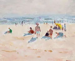Roger Dennis, Beach Scene, Oil on board