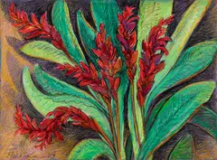 Elena Jahn, Ginger Plant, 1990, Puerto Rico , Oil pastel on paper