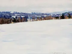 J. Thomas R. Higgins, Winter Field, 1990, Oil on board