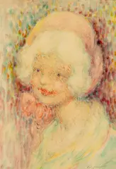 Lucien Boulier, Portrait de la Fille (The Artist's Daughter), Oil and mixed media on paper laid to masonite