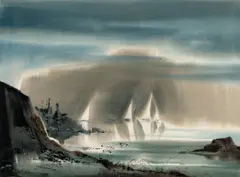Laurence Sisson, Racing Before the Bank, Watercolor on paper