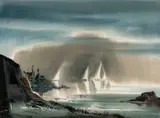 Laurence Sisson, Racing Before the Bank, Watercolor on paper