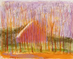 Wolf Kahn, Pink Saltbox, Pastel on paper