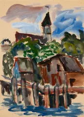 Town Dock and Chapel by Helen Stein, Oil on paper, offered Apr 2026