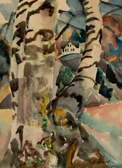 William Zorach, Through the Birch Trees, Watercolor on paper