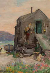 Charles Waltensperger, Monhegan Fish House, Oil on board