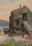 Charles Waltensperger, Monhegan Fish House, Oil on board
