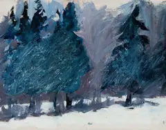 Carl Sprinchorn, Snow-Covered Pines, Oil on canvas laid to board