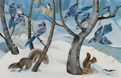 Dahlov Ipcar, Jays and Squirrels, 1963, Oil on canvas