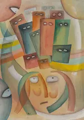 Xul Solar, Caras En Movimiento, 1927, Watercolor and gouache on paperboard
