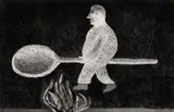 David Hockney, Riding Around on a Cooking Spoon, Etching