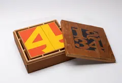 Numbers by Robert Indiana, 1966, Set of 4 color screenprints on wood panels in wood box with screenprint lid, sold Apr 2026